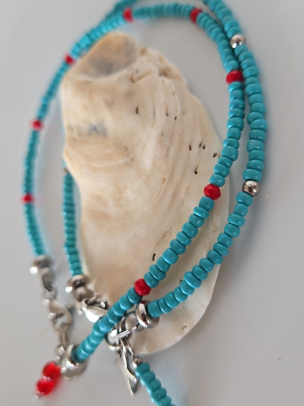 🩵❤️ Two-strand bracelet with glass beads and stainless steel charms.